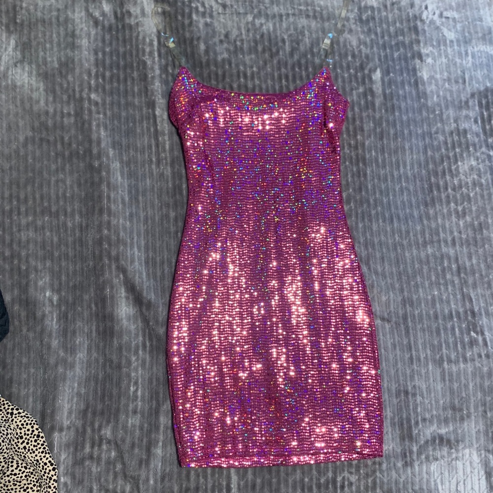 Pink sequence mini dress